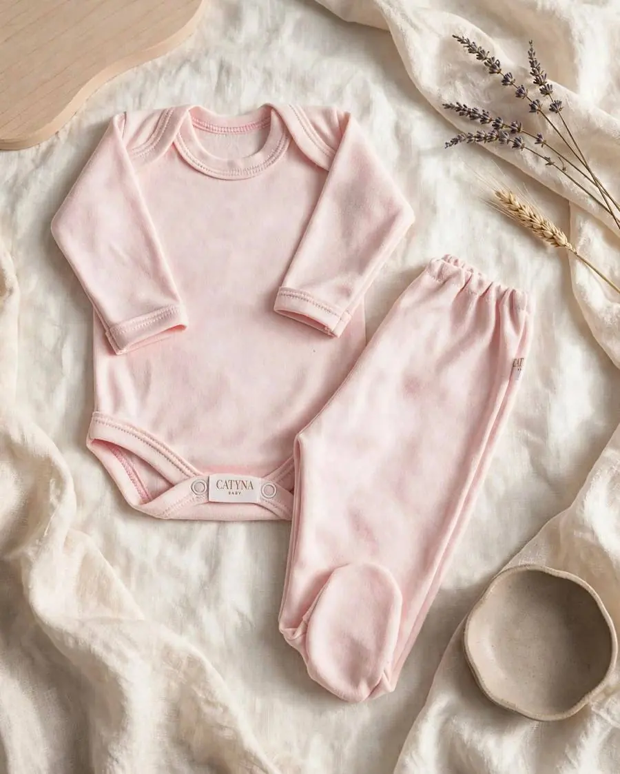 Body + Pelele Rosa empolvado - Conjunto básico de algodón suave para recién nacido