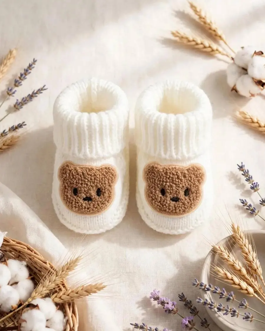 Zapatitos Osito Blanco Bouclé
